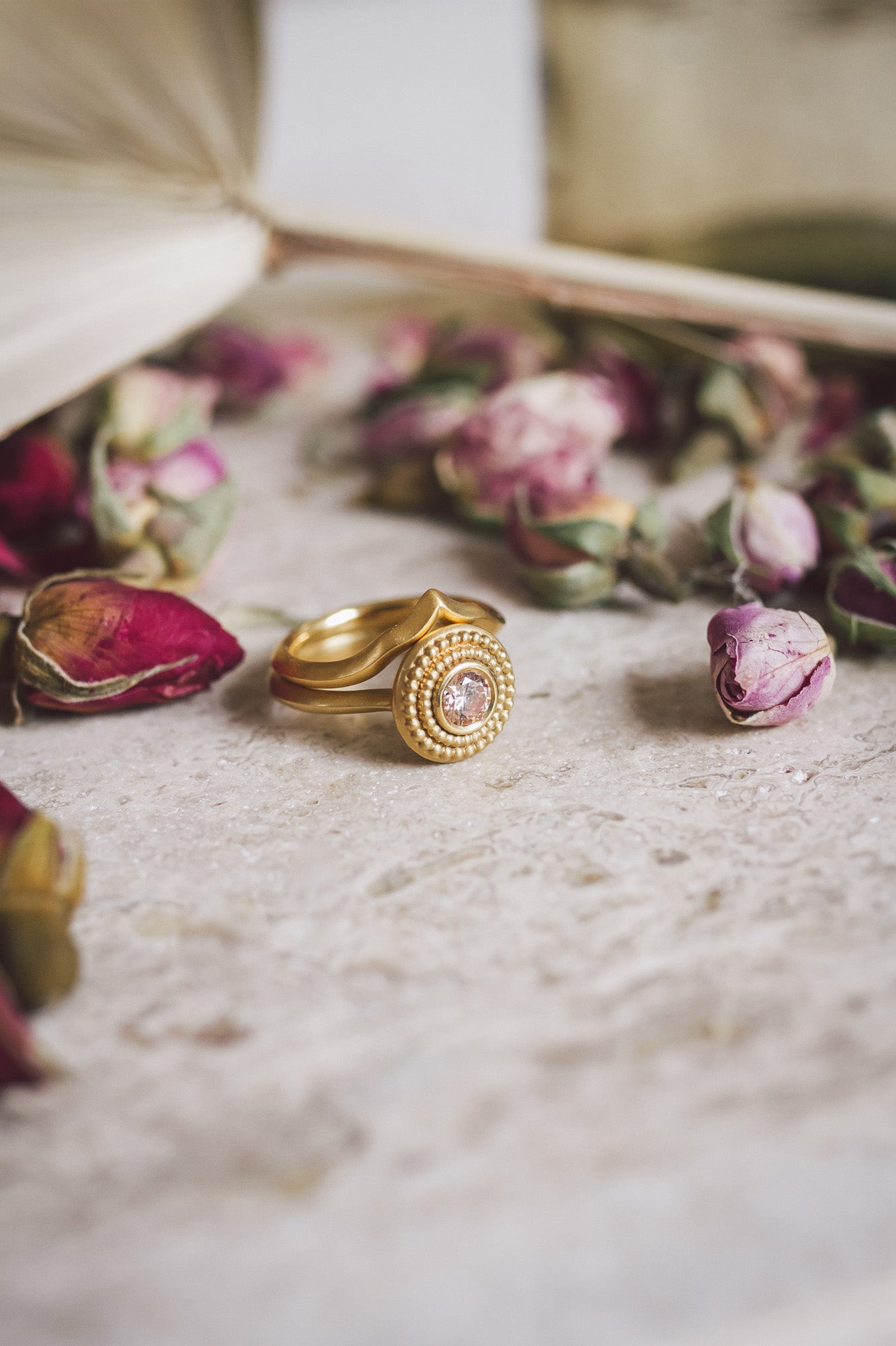 Closeup of the Aroosi Champagne Diamond Ring from Moznabi Jewellery