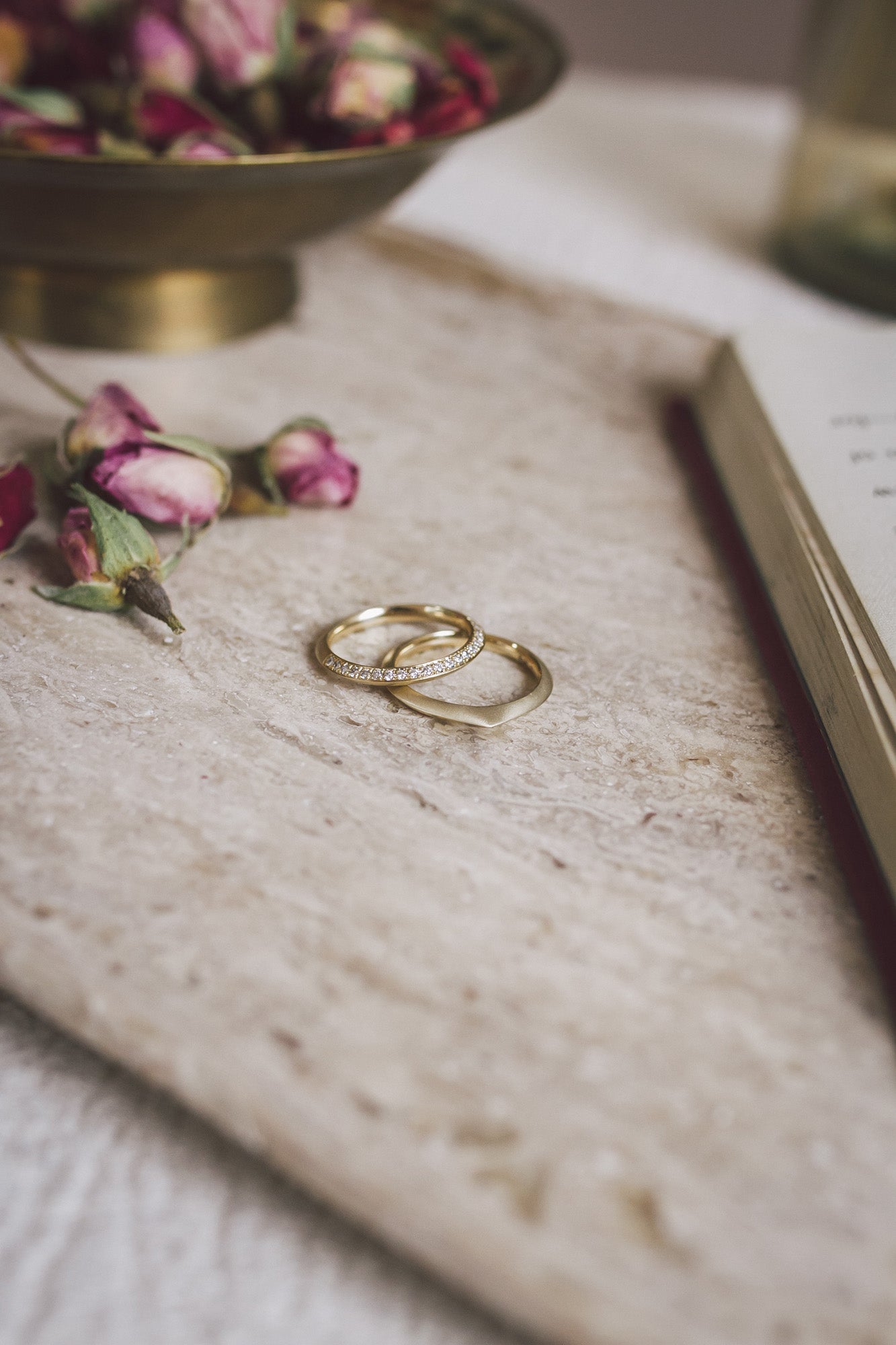 Aroosi Taj Ring paired with diamond set eternity band
