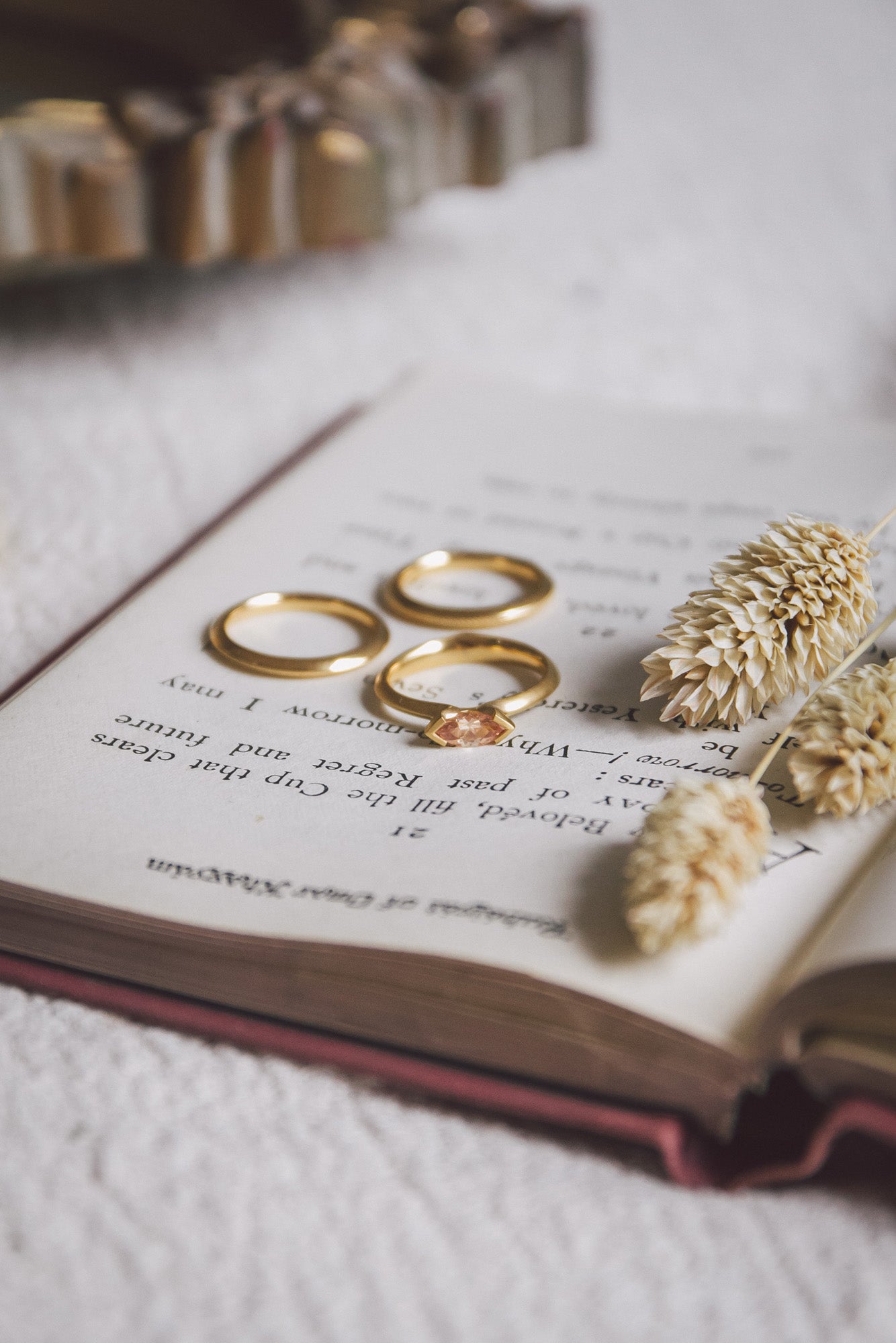 Marquise Champagne Diamond Ring and Wedding Bands from the Aroosi Collection