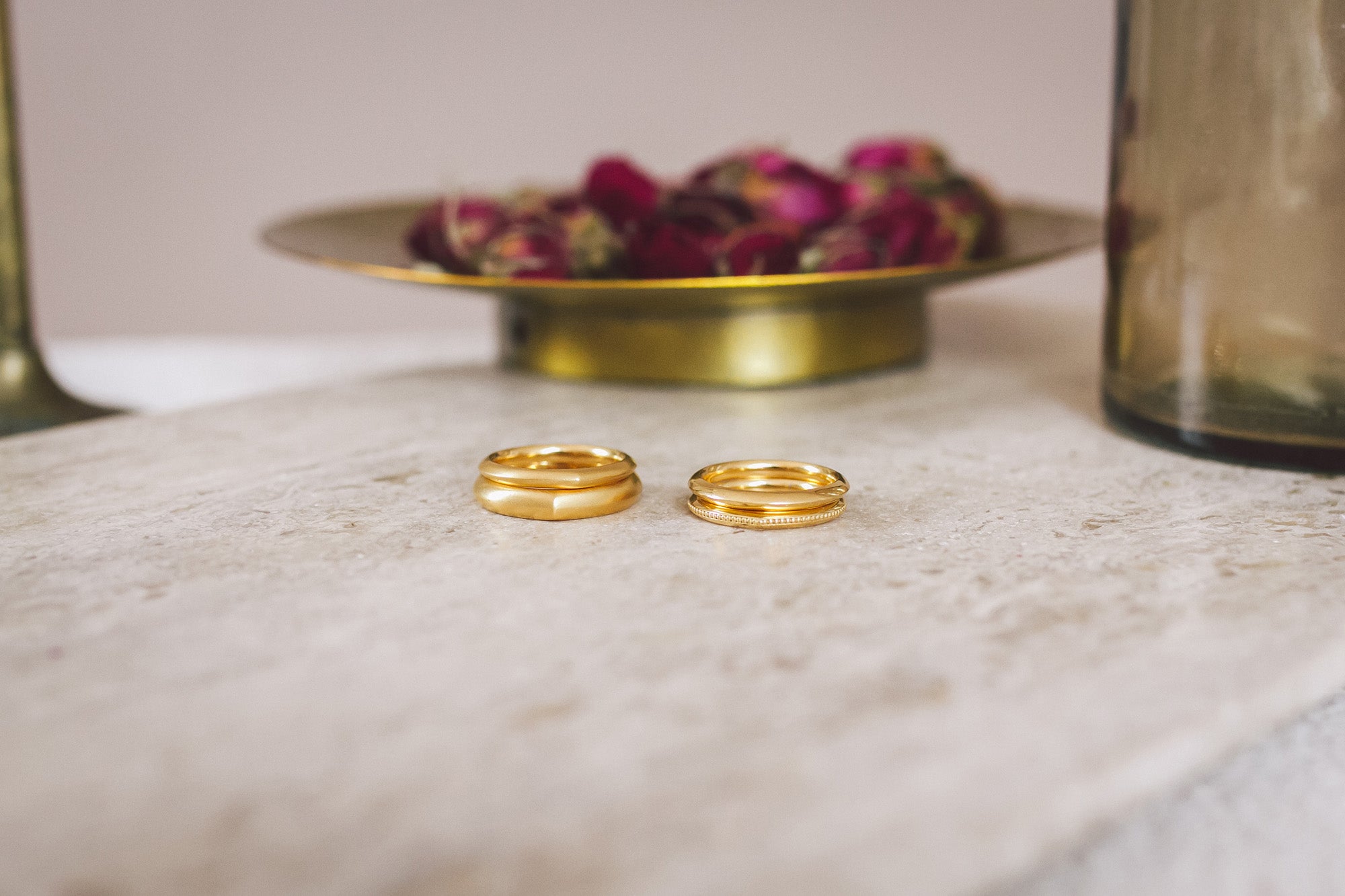 4 gold wedding bands handmade by Roxanna Moznabi