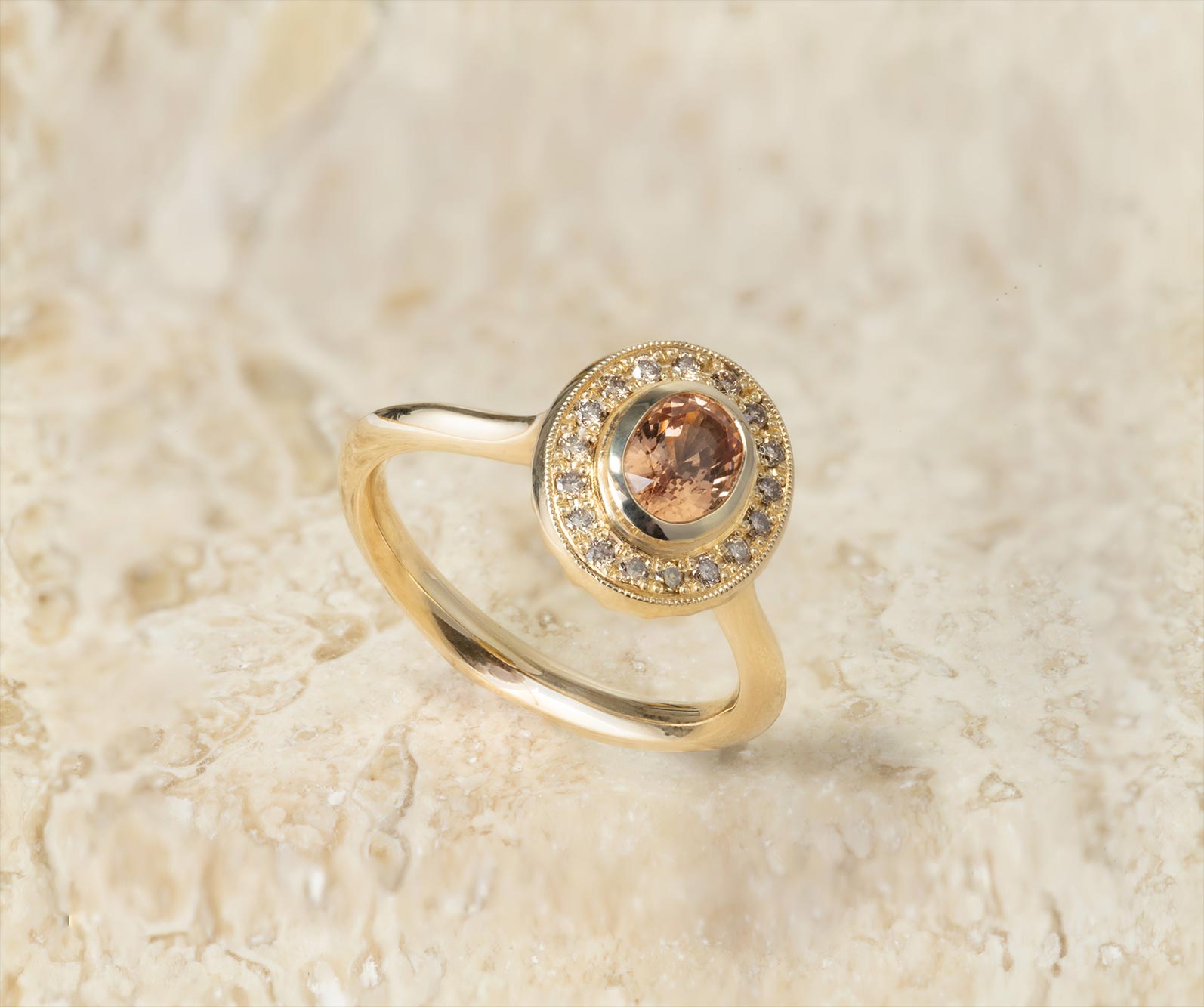 Aroosi Oval Sapphire Halo Ring handmade by Roxanna Moznabi