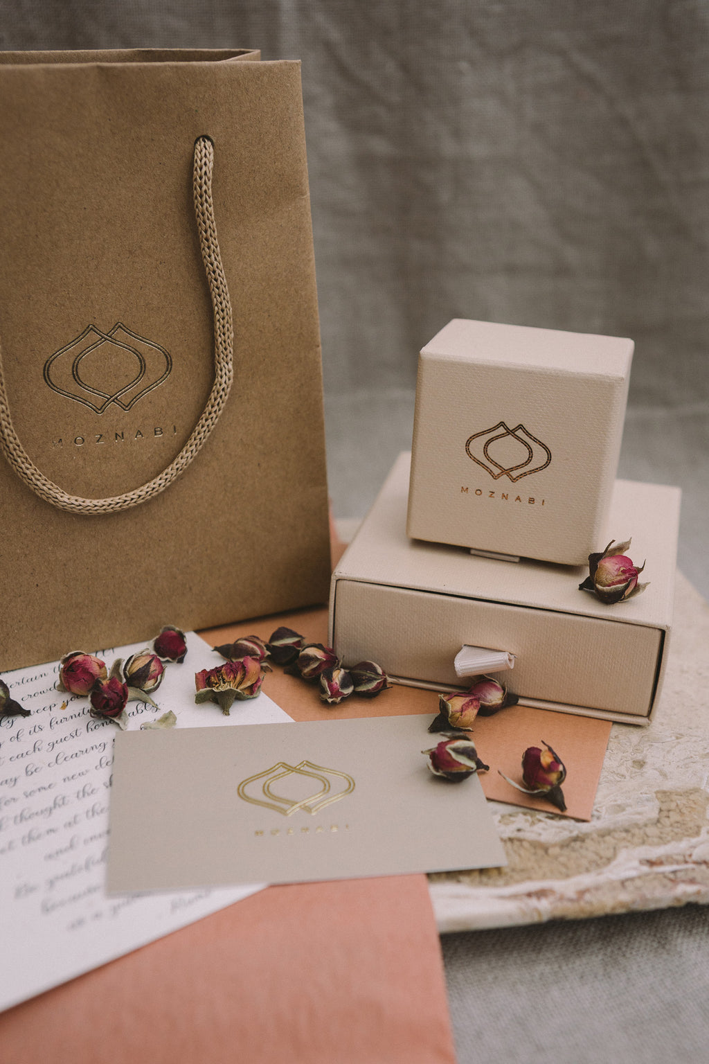 Eco-friendly packaging embossed with Moznabi logo