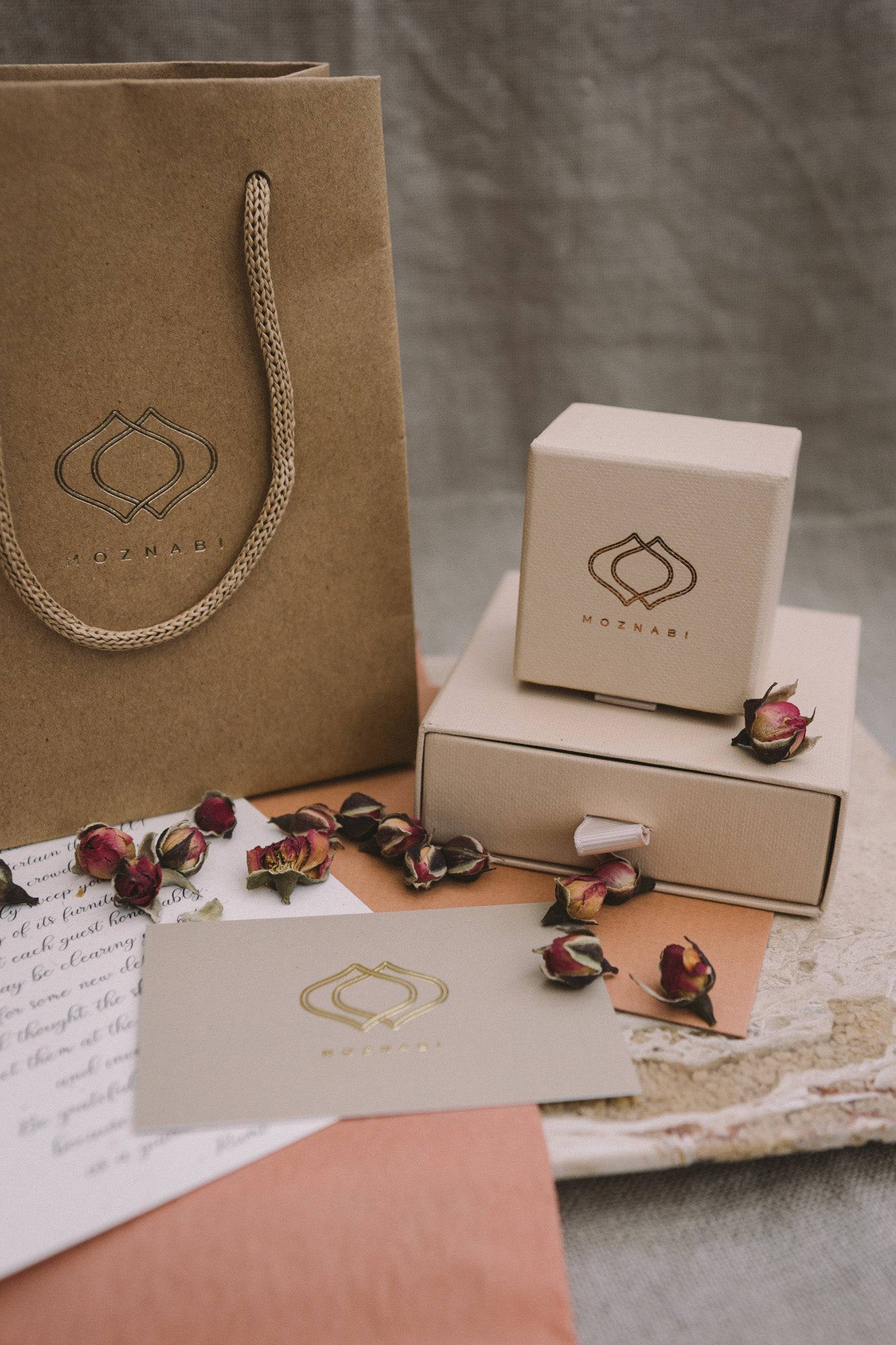 Eco-friendly packaging embossed with Moznabi logo